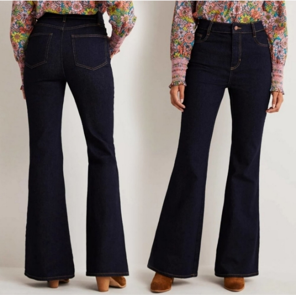 Boden‎ High Waist Smart Flare Jeans Long Stretch Denim